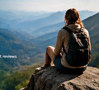 Traveler taking in a peaceful mountain landscape